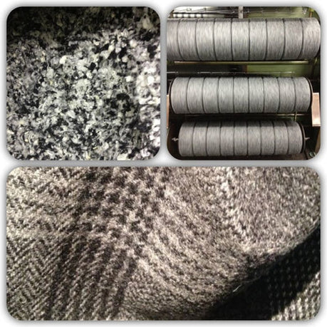 different patterns of brown and grey harris tweed fabric